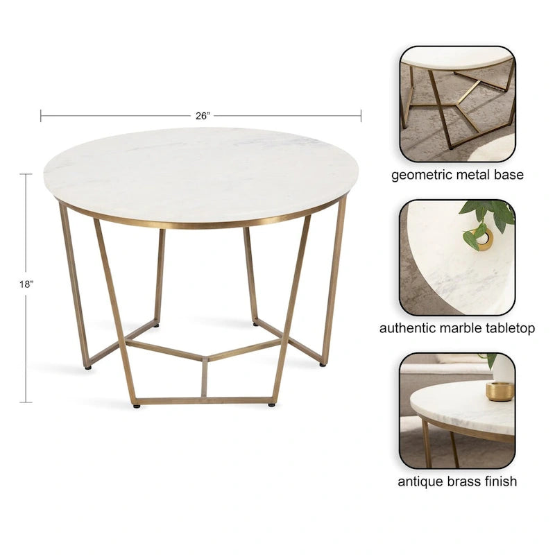 Table Basse Ronde en Bois et Métal, Noyer et Doré, 71 cm