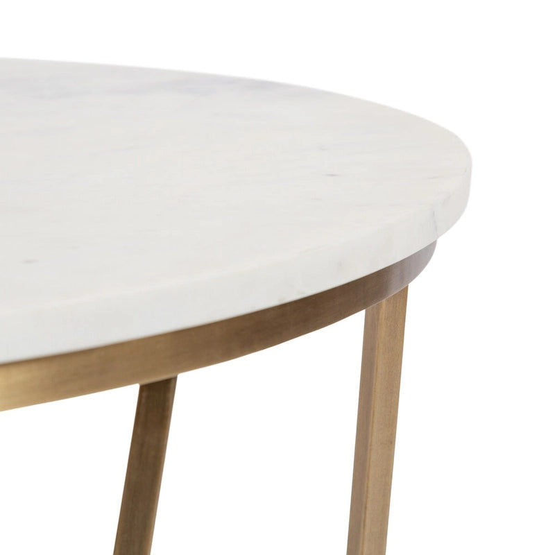 Table Basse Ronde en Bois et Métal, Noyer et Doré, 71 cm