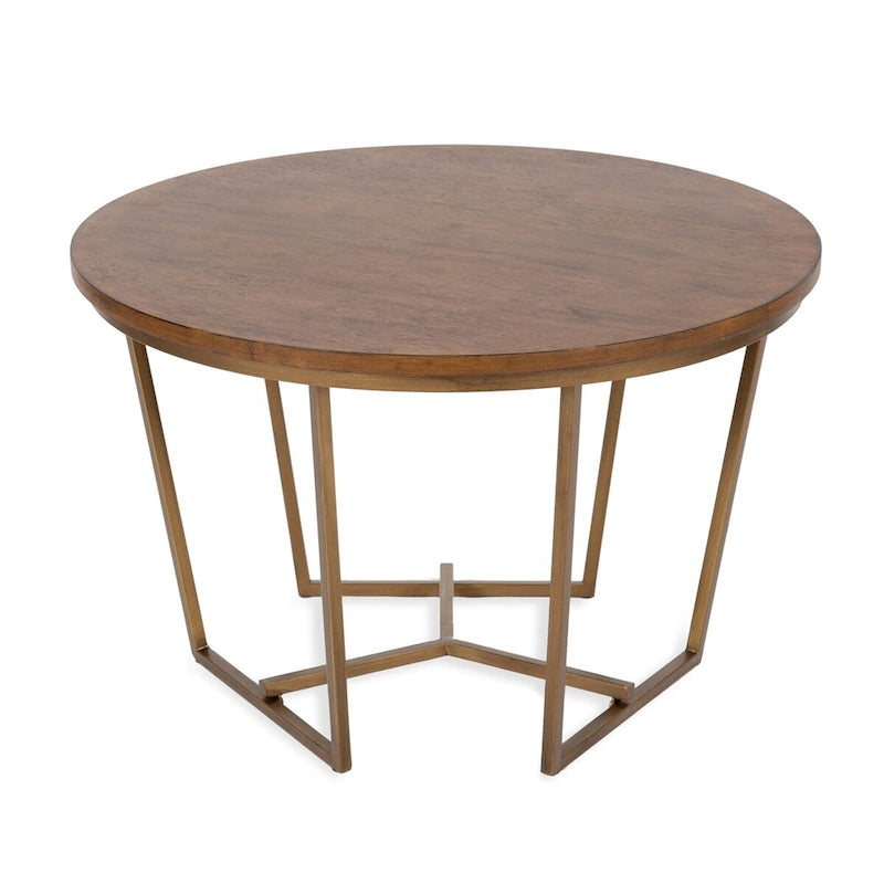 Table Basse Ronde en Bois et Métal, Noyer et Doré, 71 cm