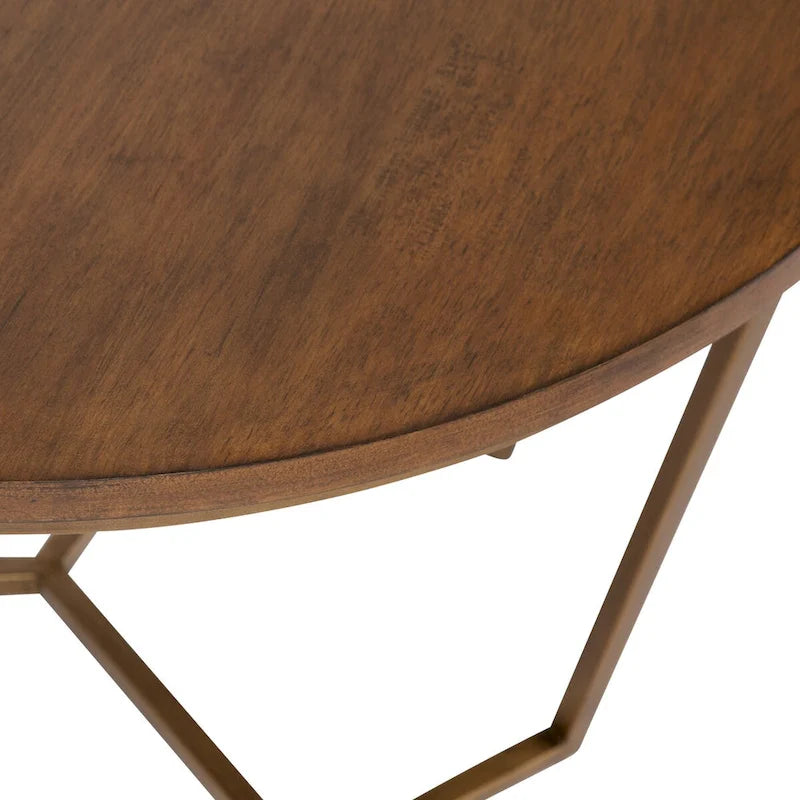 Table Basse Ronde en Bois et Métal, Noyer et Doré, 71 cm