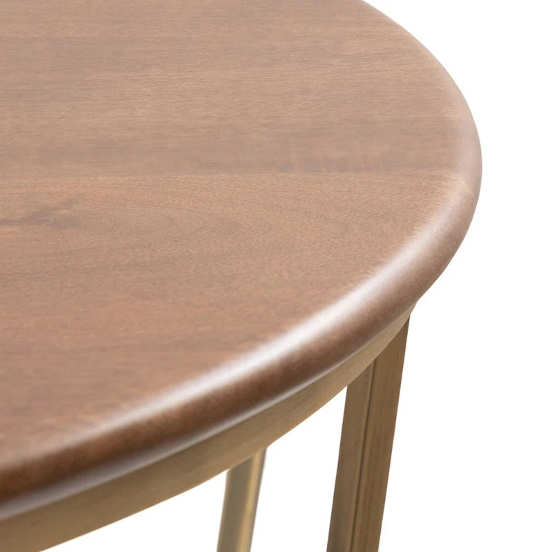 Table Basse Ronde en Bois et Métal, Noyer et Doré, 71 cm