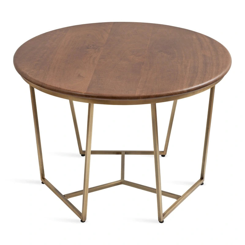Table Basse Ronde en Bois et Métal, Noyer et Doré, 71 cm