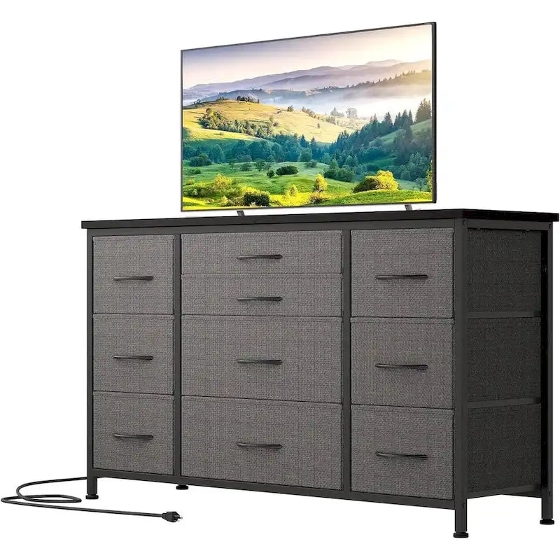 Meuble TV avec prise de courant, 10 tiroirs pour TV 55 pouces - s/o