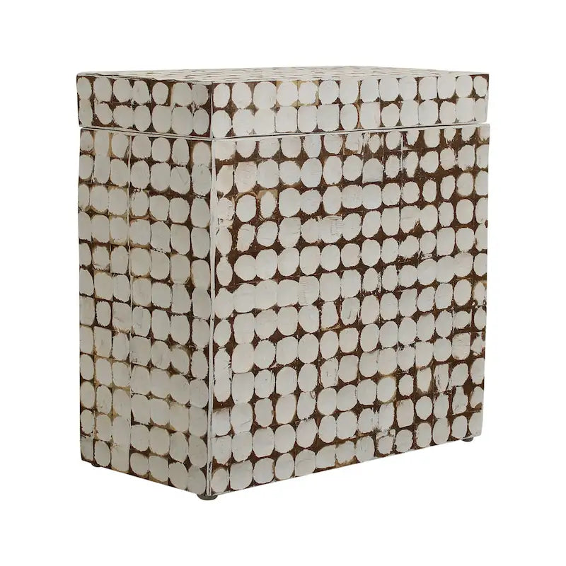Distressed Natural Coconut Shell Cube Accent Table