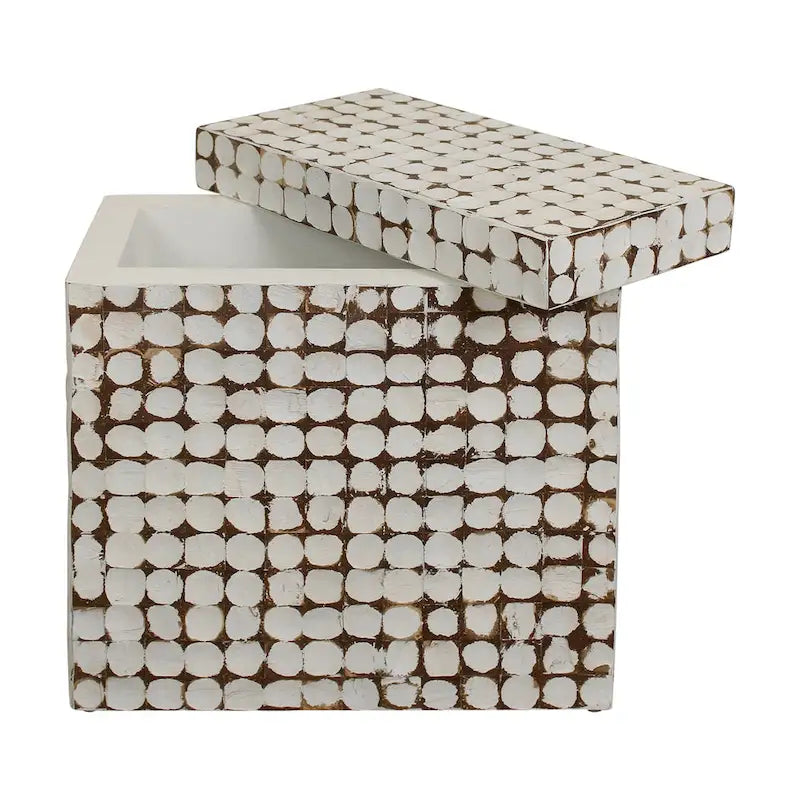 Distressed Natural Coconut Shell Cube Accent Table