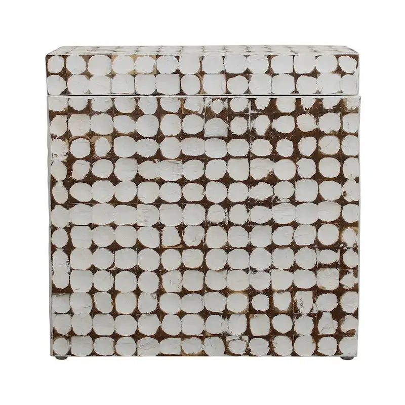 Distressed Natural Coconut Shell Cube Accent Table
