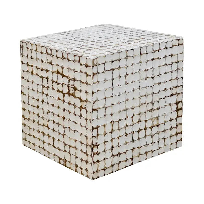 Table d'appoint cube en coque de noix de coco naturelle vieillie