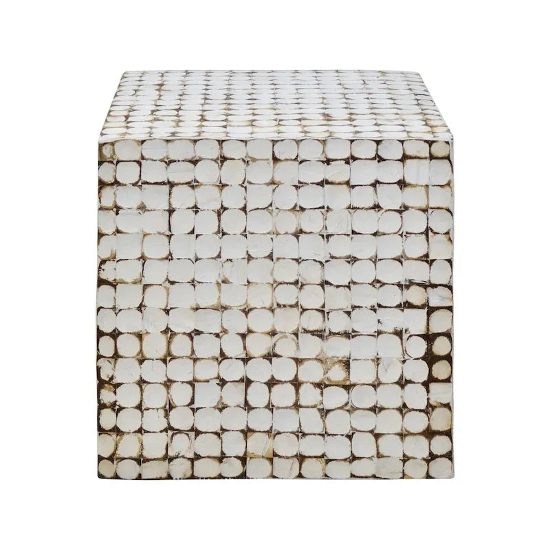 Table d'appoint cube en coque de noix de coco naturelle vieillie
