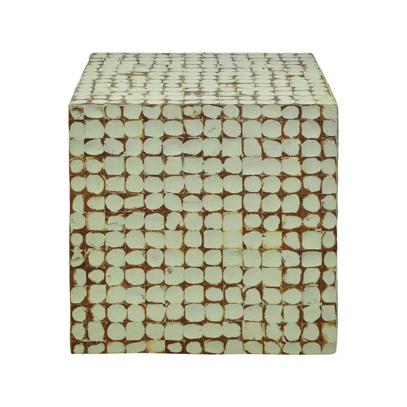 Table d'appoint cube en coque de noix de coco naturelle vieillie