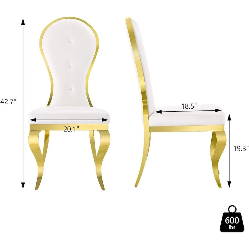 Chaises de salle à manger modernes et luxueuses en cuir blanc avec pieds en acier inoxydable doré poli