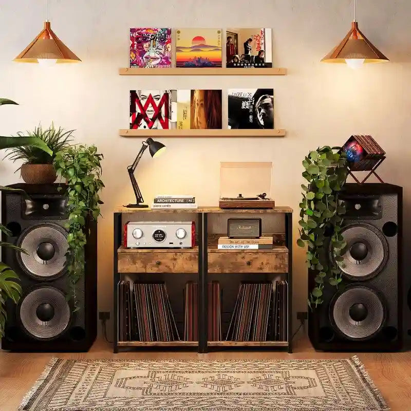 Meuble pour tourne-disque avec rangement pour vinyles – 15,7x11,8x27,6