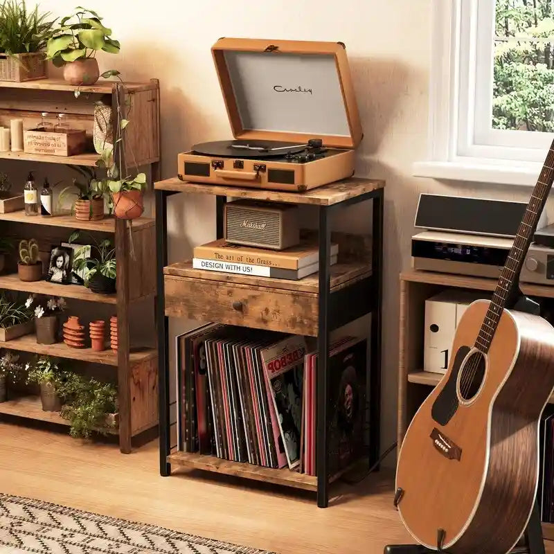 Meuble pour tourne-disque avec rangement pour vinyles – 15,7x11,8x27,6