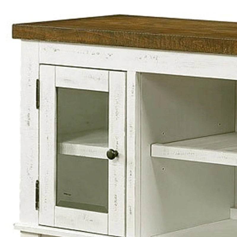 Buffet en bois rustique de 60 po avec 2 armoires à portes vitrées