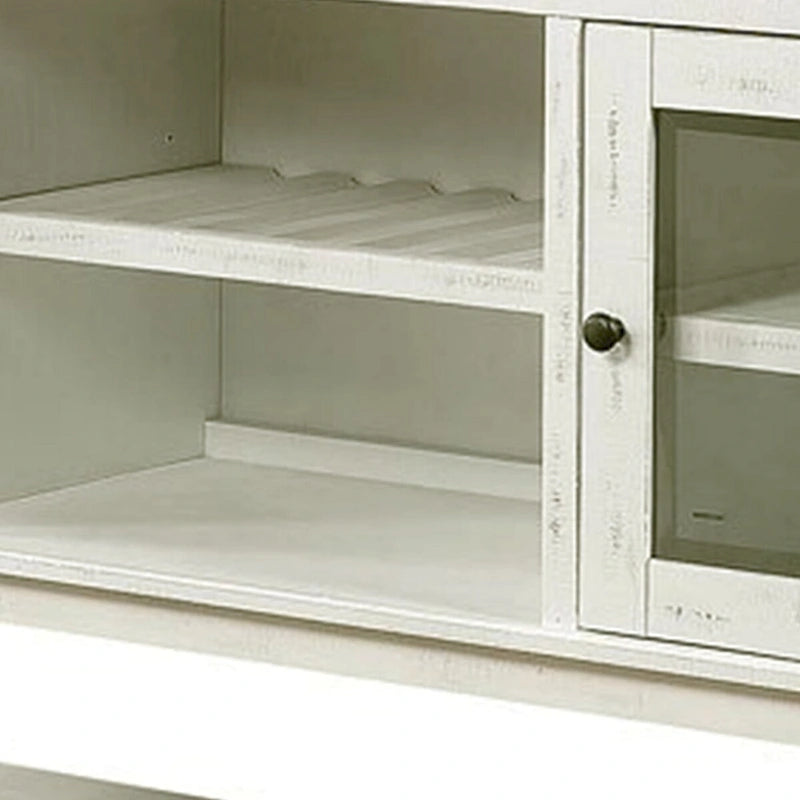 60" Rustic Farmhouse Wood Server with 2 Glass Door Cabinets