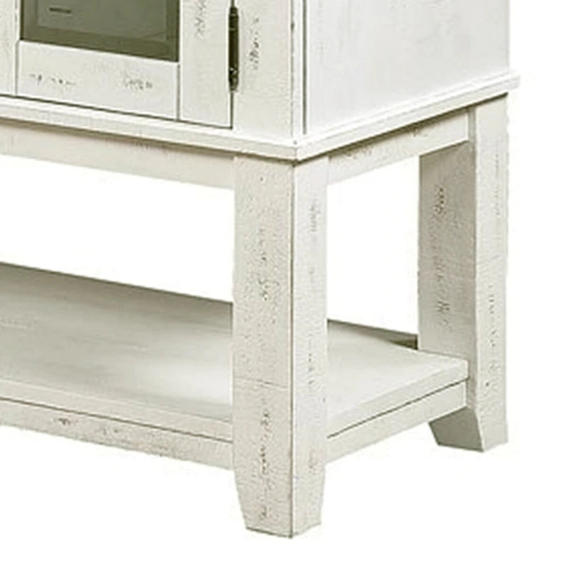 60" Rustic Farmhouse Wood Server with 2 Glass Door Cabinets