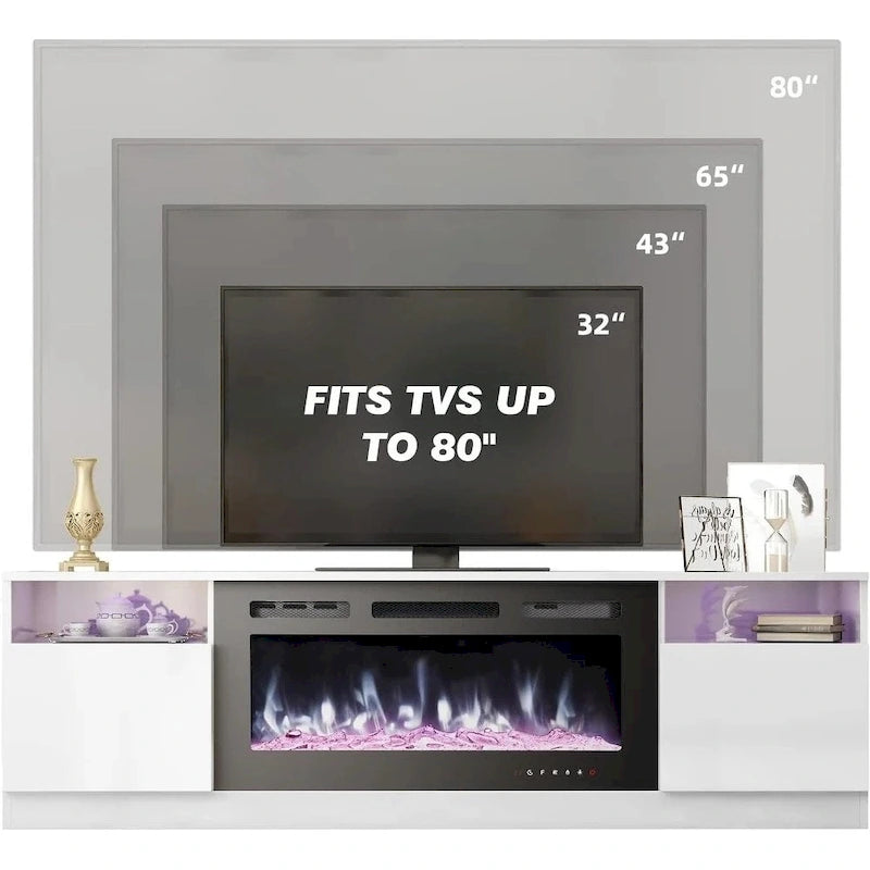 Meuble TV avec cheminée électrique de 36 pouces, meuble de divertissement et console pour téléviseurs jusqu'à 80 pouces pour le salon - 185 cm de large