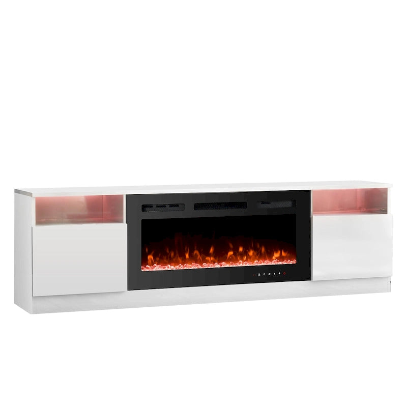 Meuble TV avec cheminée électrique de 36 pouces, meuble de divertissement et console pour téléviseurs jusqu'à 80 pouces pour le salon - 185 cm de large
